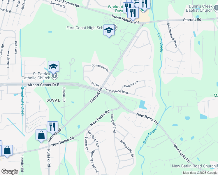 map of restaurants, bars, coffee shops, grocery stores, and more near 919 Capitol Parkway in Jacksonville