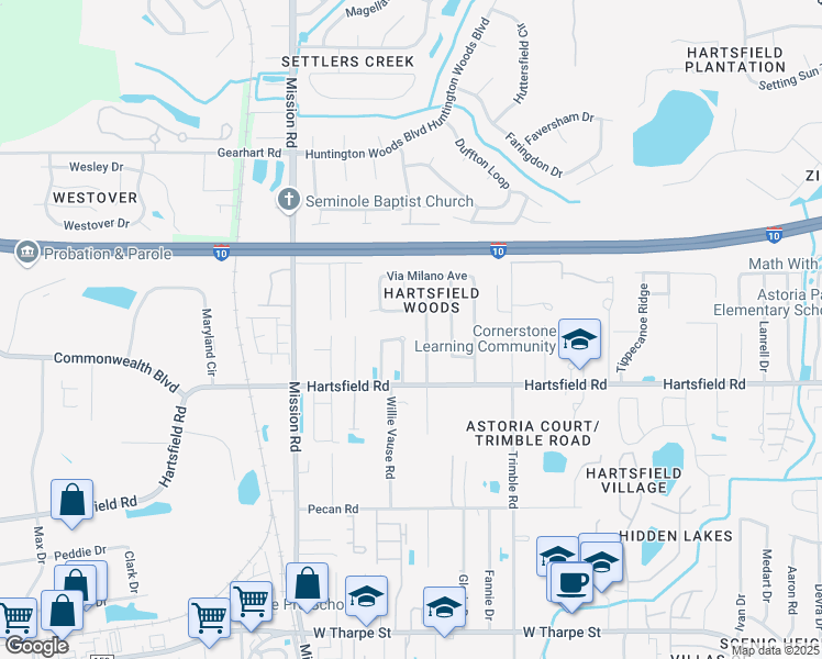 map of restaurants, bars, coffee shops, grocery stores, and more near 2361 Emerald Ridge Loop in Tallahassee