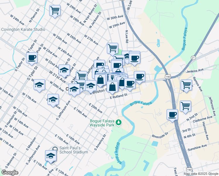 map of restaurants, bars, coffee shops, grocery stores, and more near 420 East Boston Street in Covington