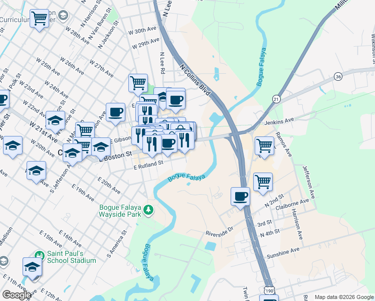 map of restaurants, bars, coffee shops, grocery stores, and more near 214 Lee Lane in Covington