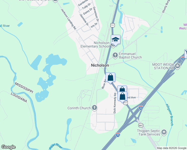 map of restaurants, bars, coffee shops, grocery stores, and more near Doug Holcomb in Picayune