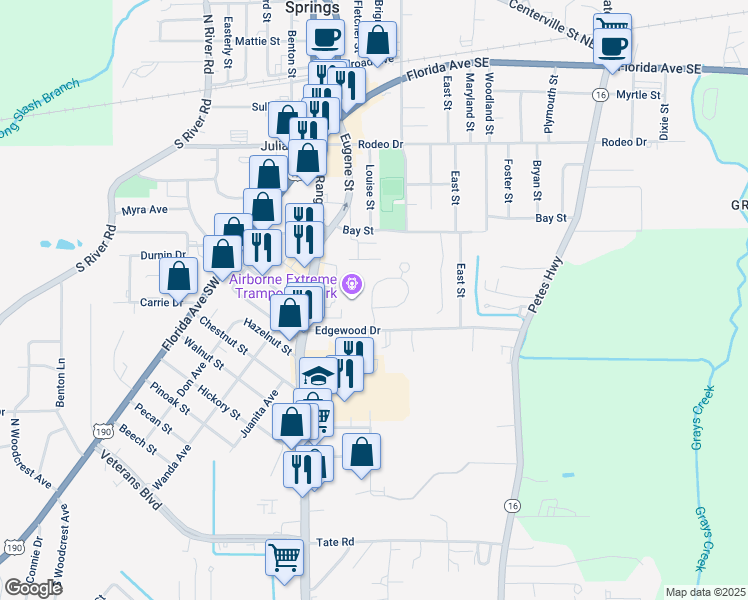 map of restaurants, bars, coffee shops, grocery stores, and more near 702 South Range Avenue in Denham Springs
