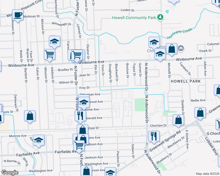 map of restaurants, bars, coffee shops, grocery stores, and more near 2939 Dougherty Drive in Baton Rouge