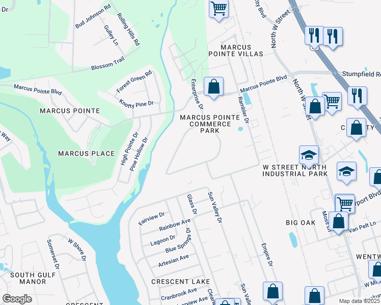 map of restaurants, bars, coffee shops, grocery stores, and more near 5031 Commerce Park Circle in Pensacola