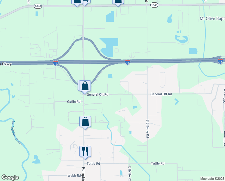 map of restaurants, bars, coffee shops, grocery stores, and more near 11117 General Ott Road in Hammond
