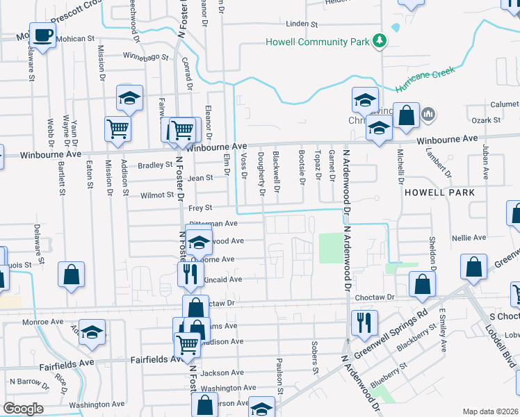 map of restaurants, bars, coffee shops, grocery stores, and more near 5496 Frey Street in Baton Rouge