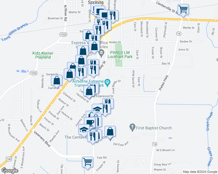 map of restaurants, bars, coffee shops, grocery stores, and more near 702 South Range Avenue in Denham Springs