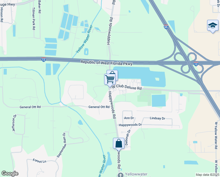 map of restaurants, bars, coffee shops, grocery stores, and more near 14088 W Club Deluxe Rd in Hammond