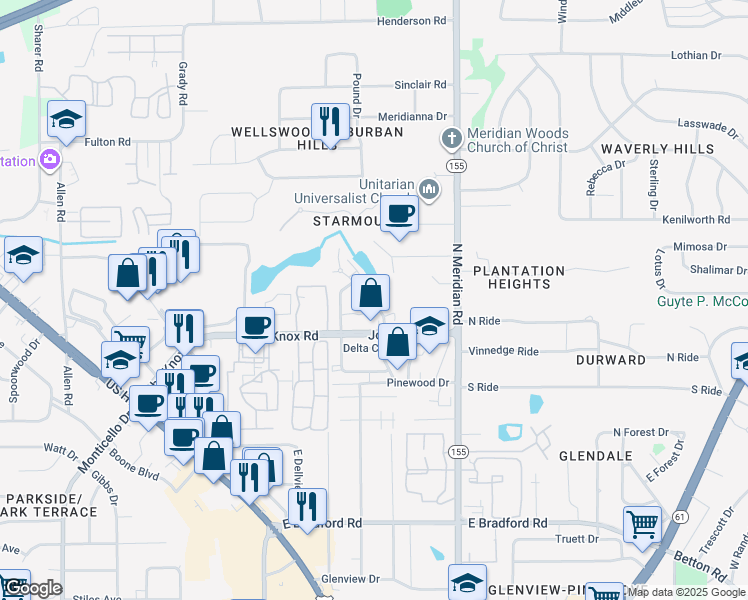 map of restaurants, bars, coffee shops, grocery stores, and more near 2127 Delta Boulevard in Tallahassee