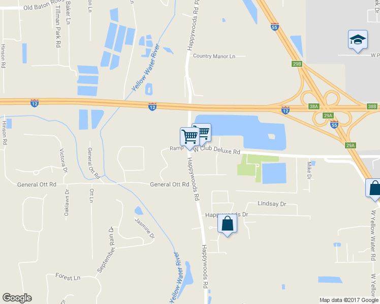 map of restaurants, bars, coffee shops, grocery stores, and more near 14045 West Club Deluxe Road in Hammond