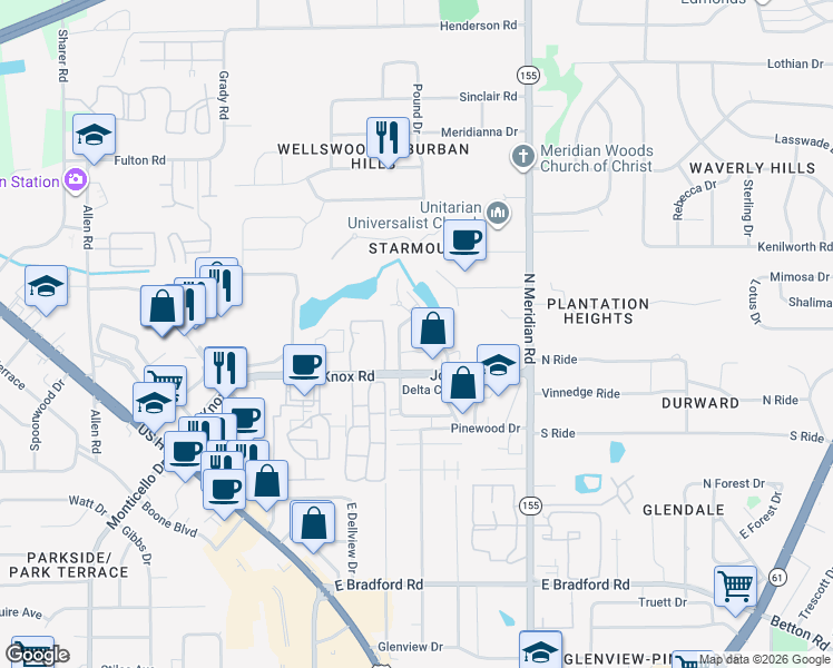 map of restaurants, bars, coffee shops, grocery stores, and more near 2134 Delta Boulevard in Tallahassee