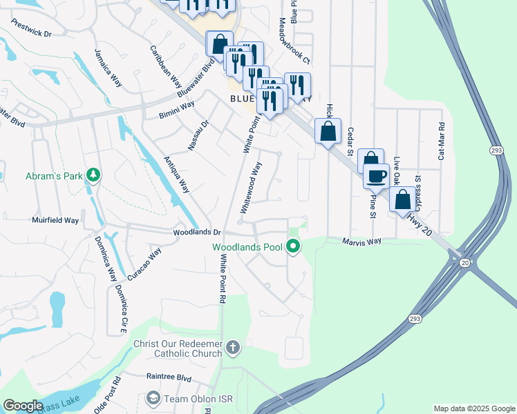 map of restaurants, bars, coffee shops, grocery stores, and more near 1304 Rosewood Way in Niceville
