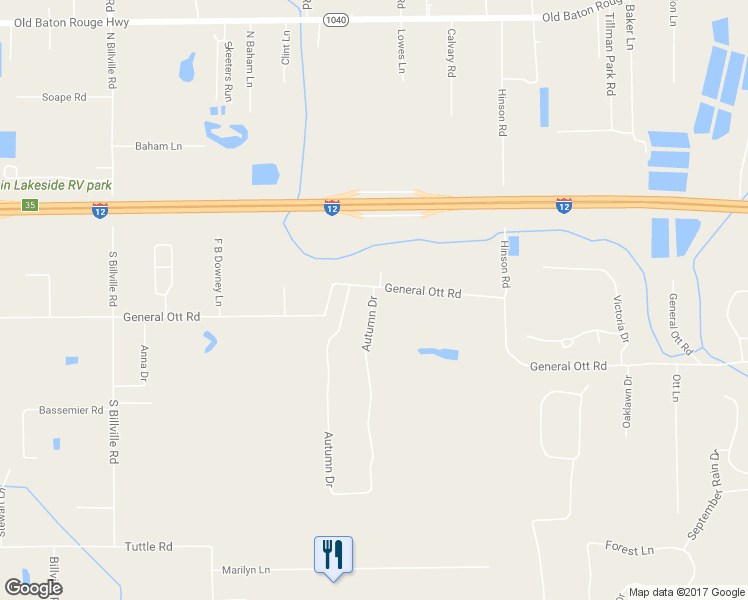 map of restaurants, bars, coffee shops, grocery stores, and more near 42604 Autumn Drive in Hammond