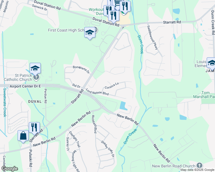 map of restaurants, bars, coffee shops, grocery stores, and more near 862 Corsica Lane in Jacksonville