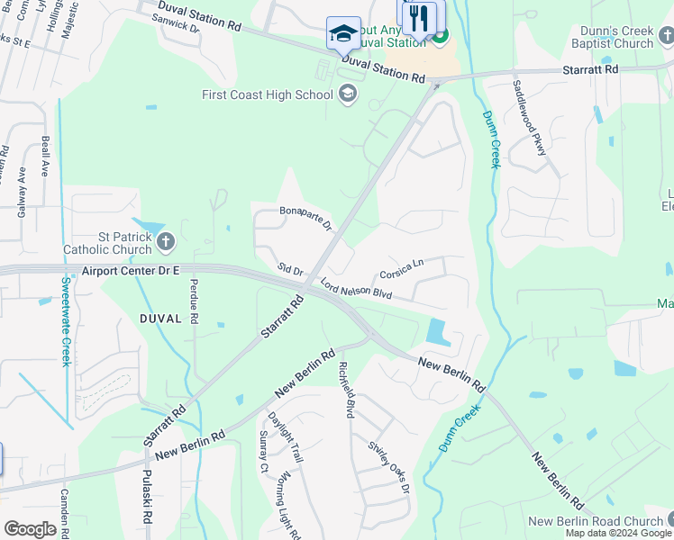 map of restaurants, bars, coffee shops, grocery stores, and more near 919 Capitol Parkway in Jacksonville