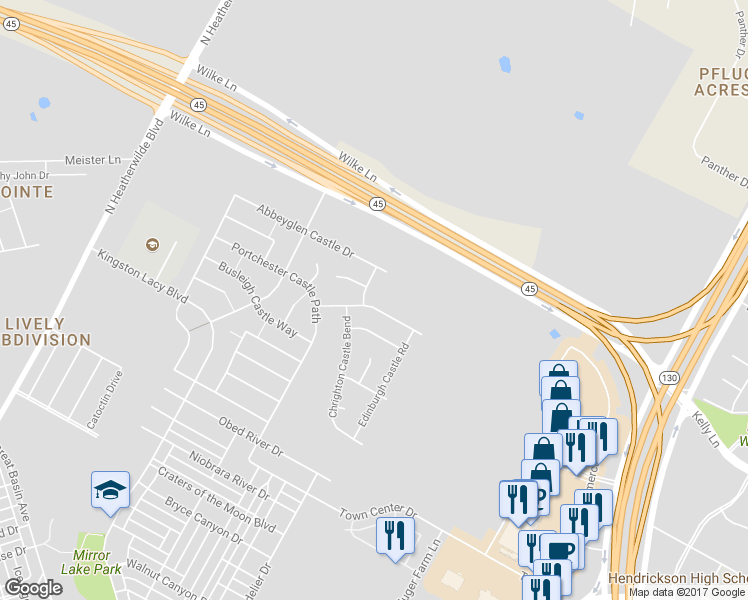 map of restaurants, bars, coffee shops, grocery stores, and more near 1009 Kensington Castle Trail in Pflugerville