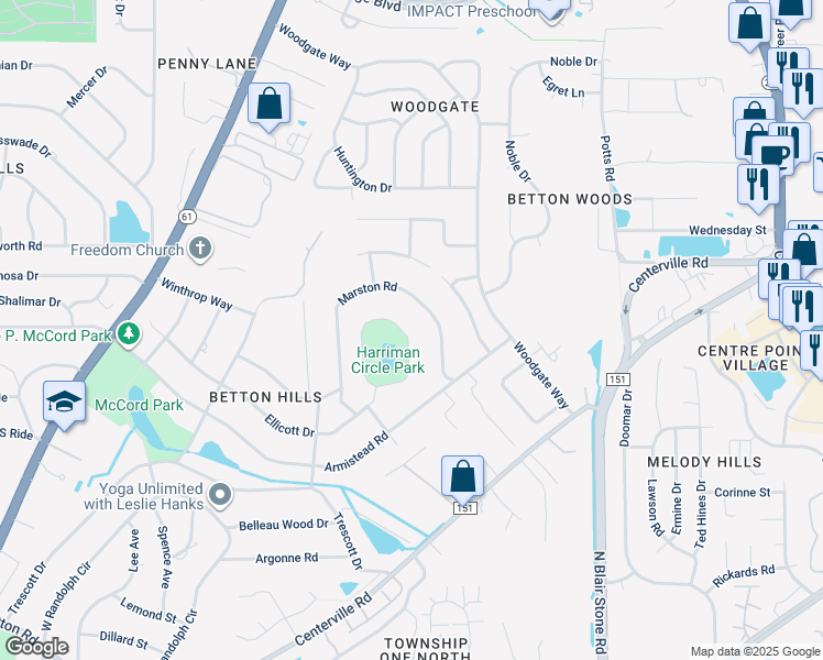 map of restaurants, bars, coffee shops, grocery stores, and more near 2523 Harriman Circle in Tallahassee