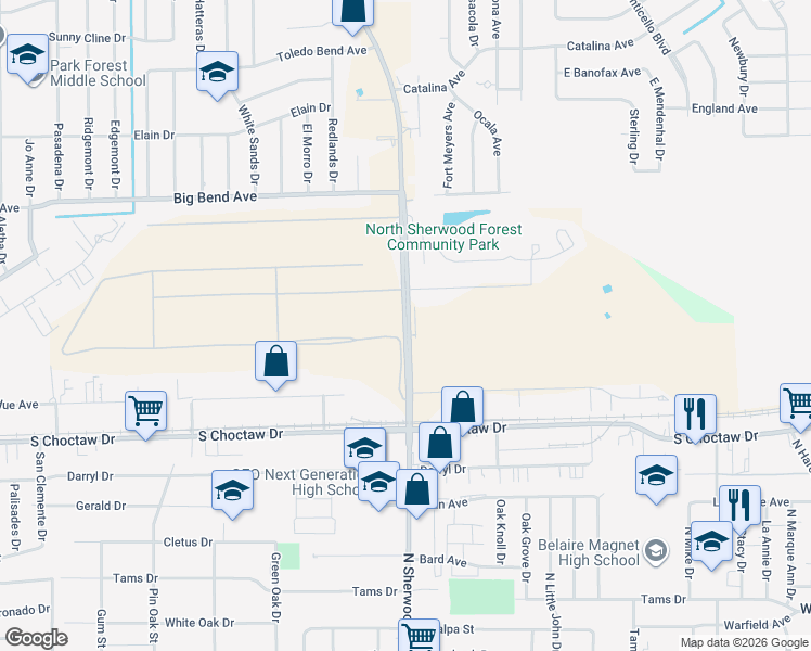 map of restaurants, bars, coffee shops, grocery stores, and more near 2775 North Sherwood Forest Drive in Baton Rouge