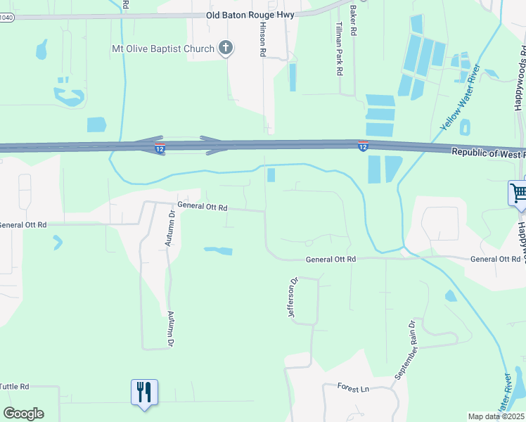 map of restaurants, bars, coffee shops, grocery stores, and more near 13023 Royal Oak Drive in Hammond