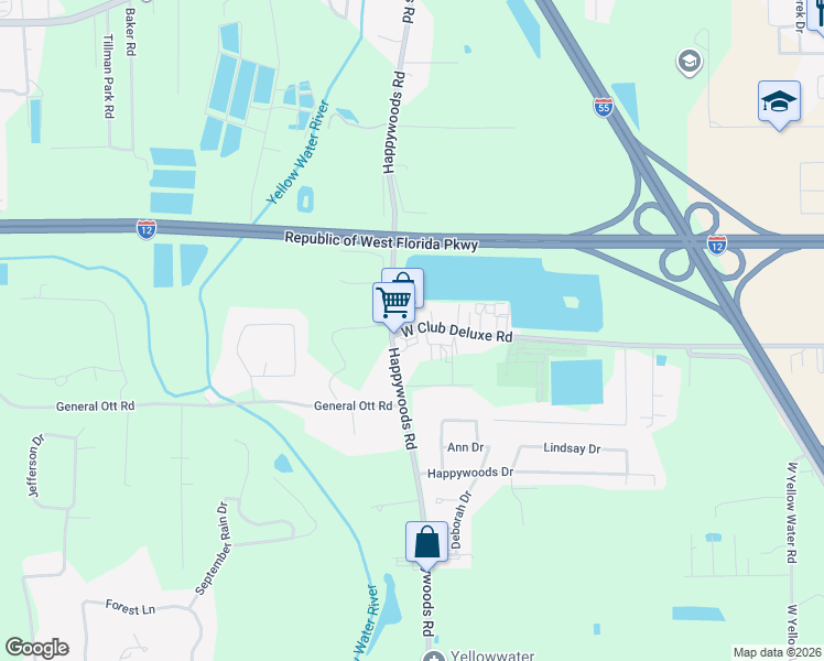 map of restaurants, bars, coffee shops, grocery stores, and more near 14128 West Club Deluxe Road in Hammond