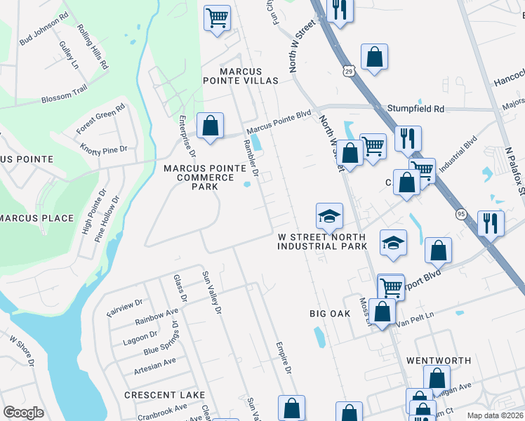 map of restaurants, bars, coffee shops, grocery stores, and more near 6301 Rambler Drive in Pensacola