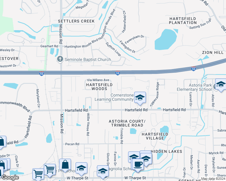 map of restaurants, bars, coffee shops, grocery stores, and more near 2319 Via Sardinia Street in Tallahassee
