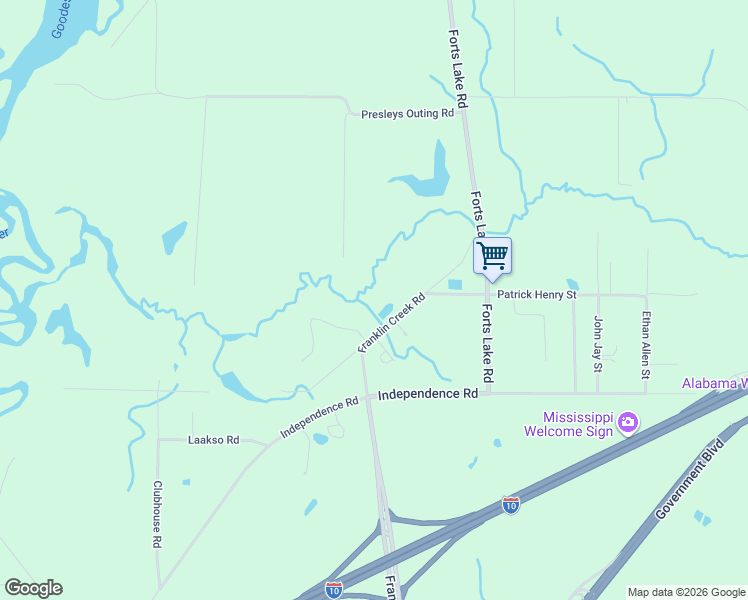 map of restaurants, bars, coffee shops, grocery stores, and more near 9201 Franklin Creek Road in Moss Point