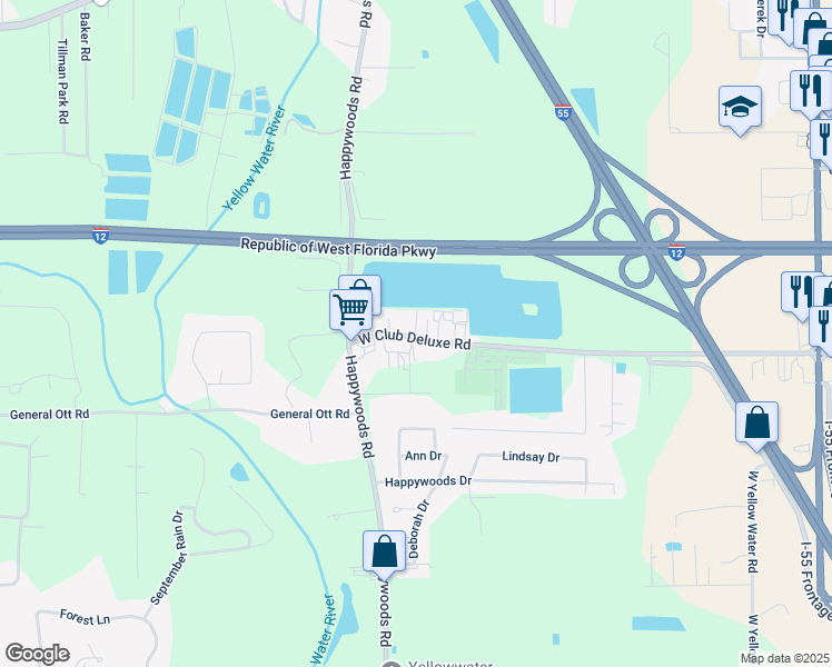 map of restaurants, bars, coffee shops, grocery stores, and more near 14088 West Club Deluxe Road in Hammond