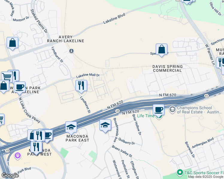 map of restaurants, bars, coffee shops, grocery stores, and more near 13635 Rutledge Spur in Austin