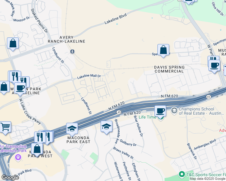 map of restaurants, bars, coffee shops, grocery stores, and more near 13635 Rutledge Spur in Austin