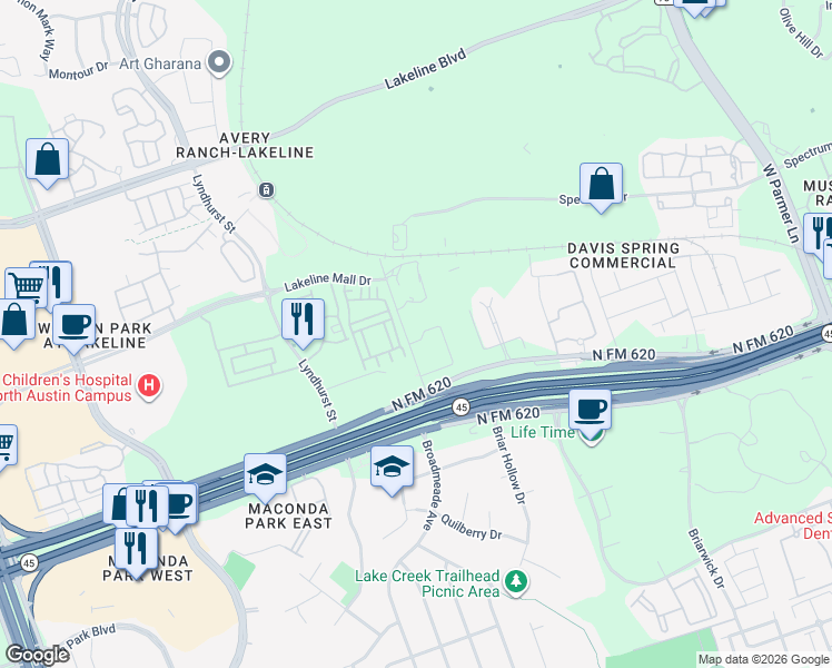 map of restaurants, bars, coffee shops, grocery stores, and more near 13641 Rutledge Spur in Austin