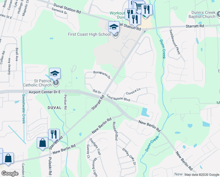 map of restaurants, bars, coffee shops, grocery stores, and more near 806 Capitol Parkway in Jacksonville
