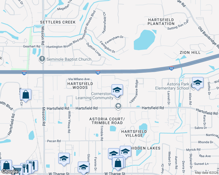 map of restaurants, bars, coffee shops, grocery stores, and more near 2331 Trimble Road in Tallahassee