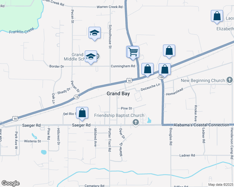 map of restaurants, bars, coffee shops, grocery stores, and more near in Grand Bay