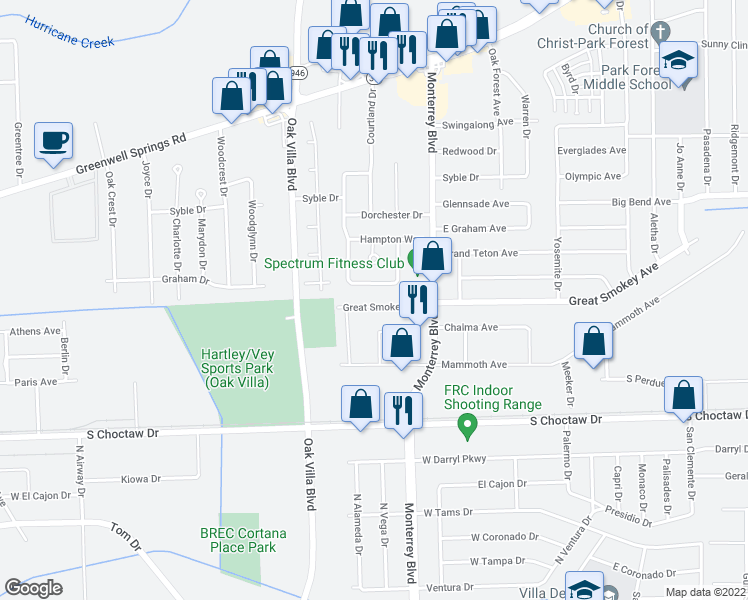 map of restaurants, bars, coffee shops, grocery stores, and more near 9209 Great Smokey Avenue in Baton Rouge