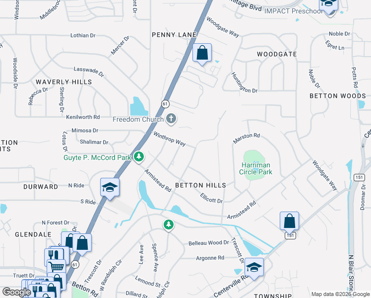 map of restaurants, bars, coffee shops, grocery stores, and more near 2020 Winthrop Way in Tallahassee