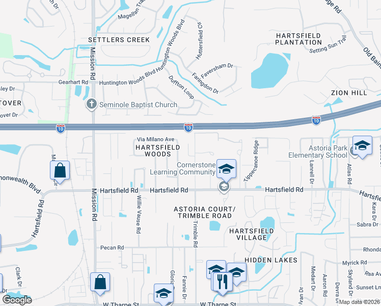 map of restaurants, bars, coffee shops, grocery stores, and more near 2353 Havenbrook Court in Tallahassee