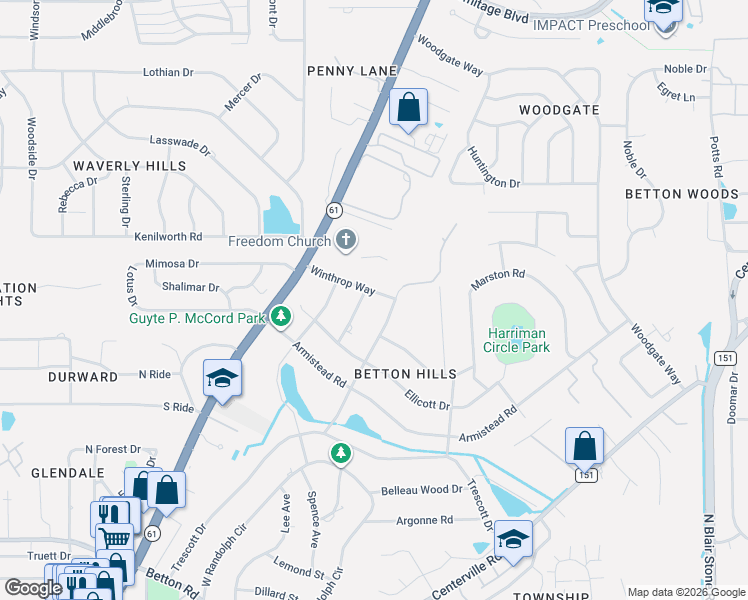 map of restaurants, bars, coffee shops, grocery stores, and more near 2020 Winthrop Way in Tallahassee