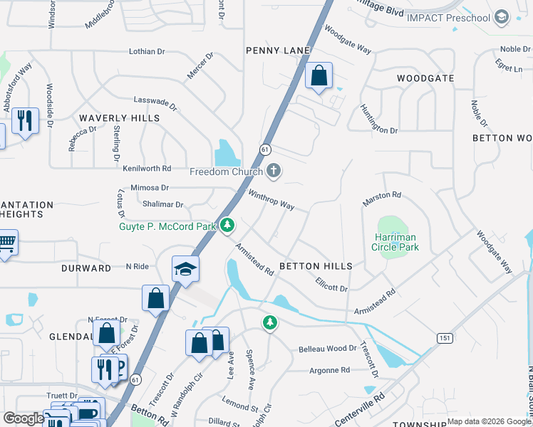 map of restaurants, bars, coffee shops, grocery stores, and more near 2015 Winthrop Way in Tallahassee