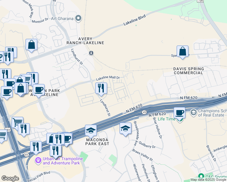 map of restaurants, bars, coffee shops, grocery stores, and more near 13810 Cibolo Trace in Austin