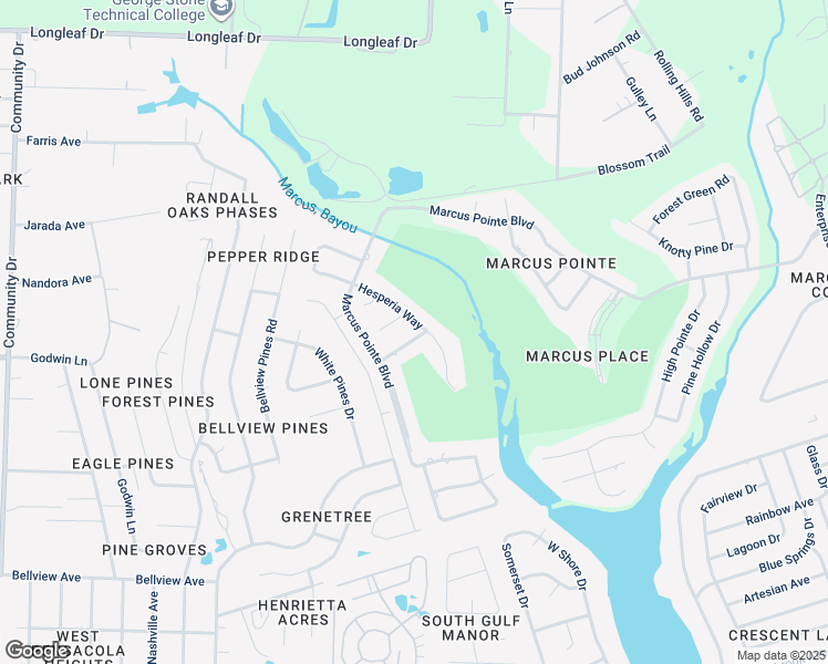 map of restaurants, bars, coffee shops, grocery stores, and more near 2031 Hesperia Way in Pensacola