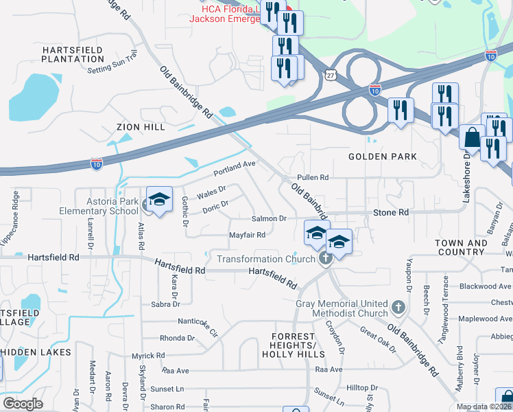 map of restaurants, bars, coffee shops, grocery stores, and more near 2509 Colleen Drive in Tallahassee