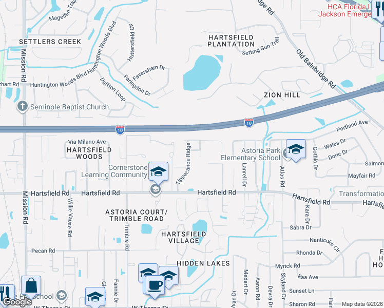 map of restaurants, bars, coffee shops, grocery stores, and more near 2282 Hunters Moon Trail in Tallahassee