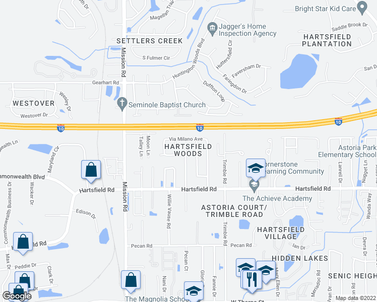 map of restaurants, bars, coffee shops, grocery stores, and more near 2325 Cumberland Court in Tallahassee
