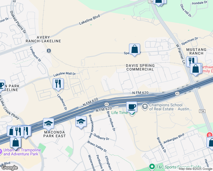 map of restaurants, bars, coffee shops, grocery stores, and more near 13620 North FM 620 in Austin