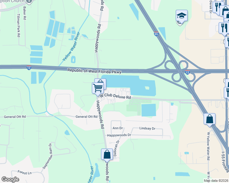 map of restaurants, bars, coffee shops, grocery stores, and more near 42434 Deluxe Lake Drive in Hammond