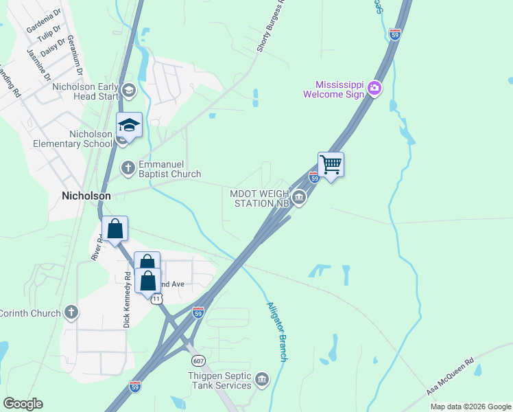 map of restaurants, bars, coffee shops, grocery stores, and more near 162-198 Emmett Meitzler Road in Picayune