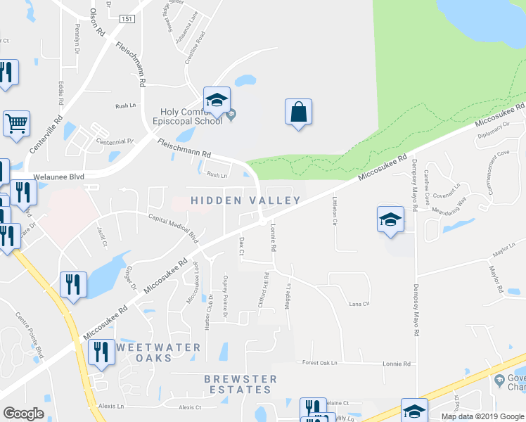 map of restaurants, bars, coffee shops, grocery stores, and more near 3343 Sedona Loop in Tallahassee