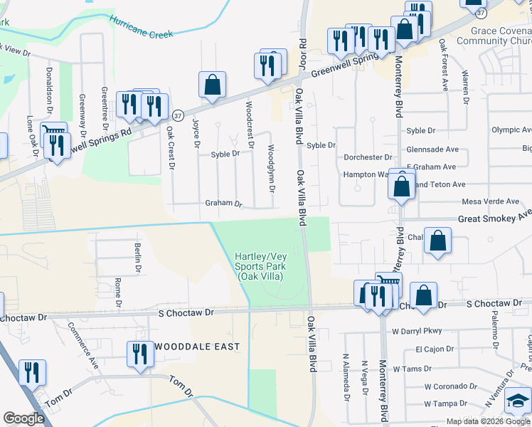 map of restaurants, bars, coffee shops, grocery stores, and more near 3010 Woodcrest Drive in Baton Rouge