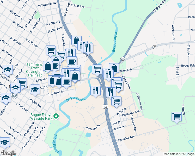 map of restaurants, bars, coffee shops, grocery stores, and more near 848 East Boston Street in Covington